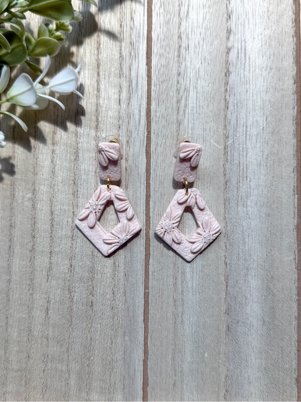 Handmade Blush Pink Floral Polymer Clay Earrings